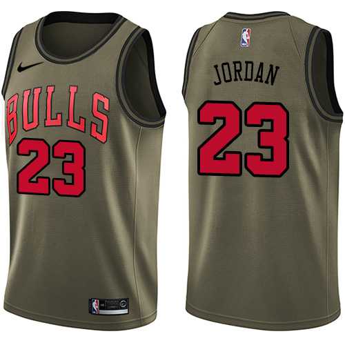 Men's Nike Chicago Bulls #23 Michael Jordan Green Salute to Service NBA Swingman Jersey