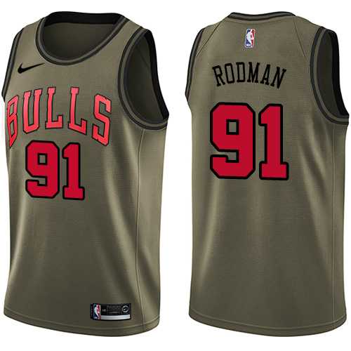Men's Nike Chicago Bulls #91 Dennis Rodman Green Salute to Service NBA Swingman Jersey