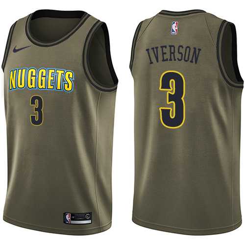 Men's Nike Denver Nuggets #3 Allen Iverson Green Salute to Service NBA Swingman Jersey