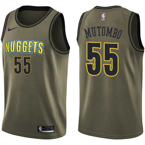 Men's Nike Denver Nuggets #55 Dikembe Mutombo Green Salute to Service NBA Swingman Jersey