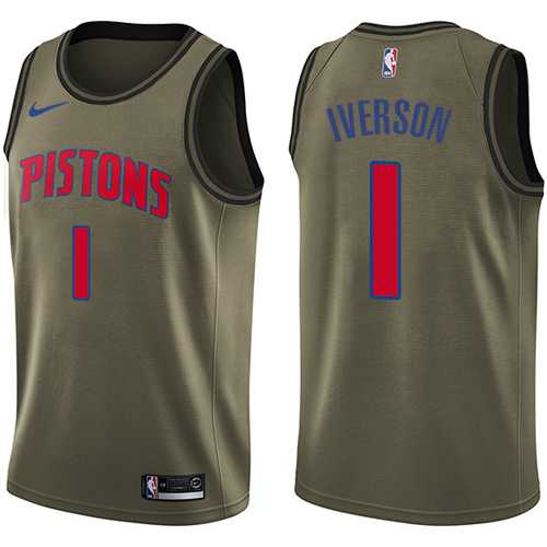 Men's Nike Detroit Pistons #1 Allen Iverson Green Salute to Service NBA Swingman Jersey