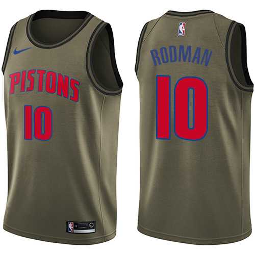 Men's Nike Detroit Pistons #10 Dennis Rodma Green Salute to Service NBA Swingman Jersey