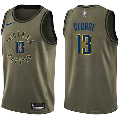 Men's Nike Indiana Pacers #13 Paul George Green Salute to Service NBA Swingman Jersey