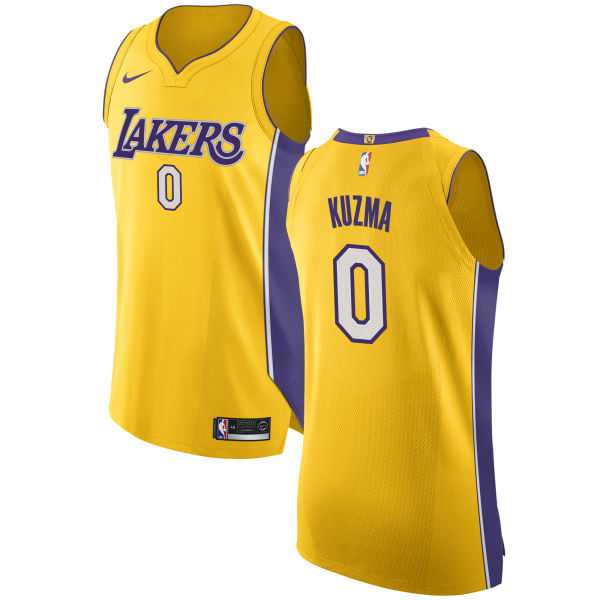 Men's Nike Los Angeles Lakers #0 Kyle Kuzma Gold NBA Authentic Icon Edition Jersey