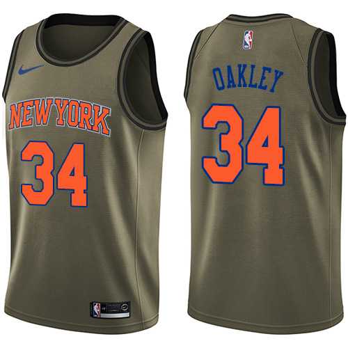 Men's Nike New York Knicks #34 Charles Oakley Green Salute to Service NBA Swingman Jersey