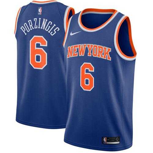 Men's Nike New York Knicks #6 Kristaps Porzingis Blue Stitched NBA Swingman Jersey