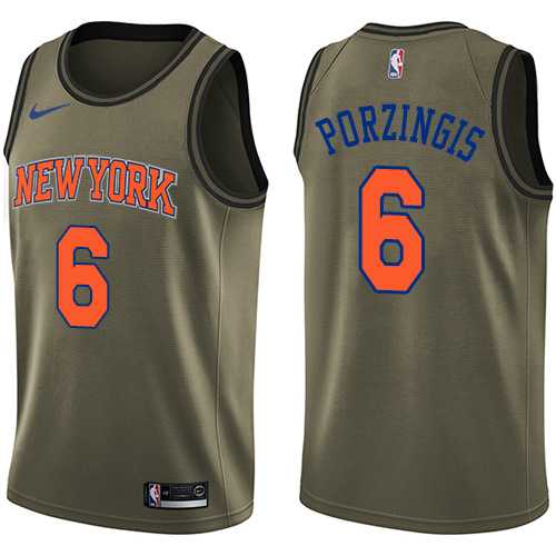 Men's Nike New York Knicks #6 Kristaps Porzingis Green Salute to Service NBA Swingman Jersey