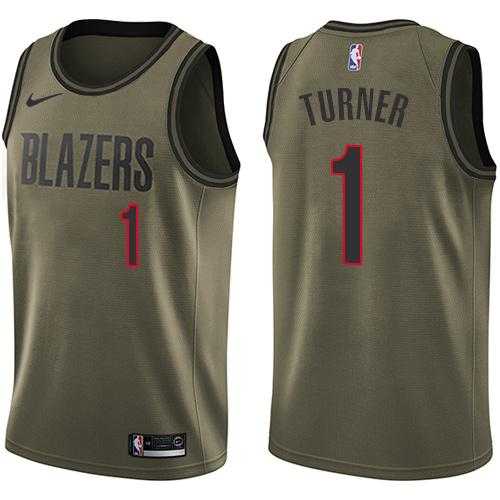 Men's Nike Portland Trail Blazers #1 Evan Turner Green Salute to Service NBA Swingman Jersey