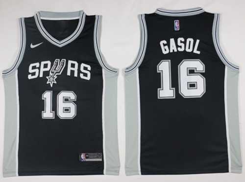 Men's Nike San Antonio Spurs #16 Pau Gasol Black NBA Swingman Jersey