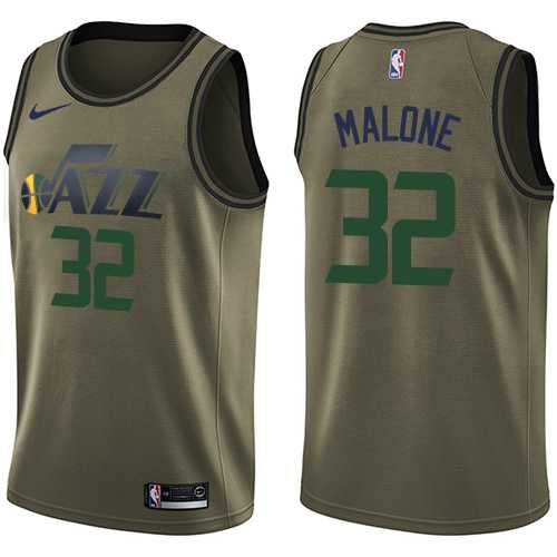 Men's Nike Utah Jazz #32 Karl Malone Green Salute to Service NBA Swingman Jersey