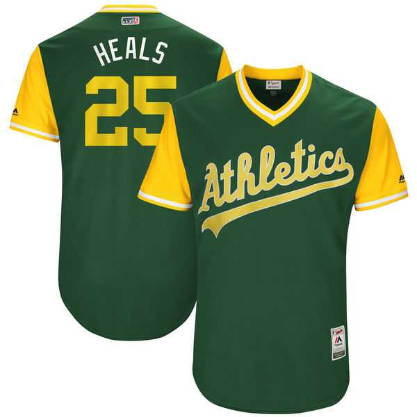 Men's Oakland Athletics #25 Ryon Healy Heals Majestic Green 2017 Little League World Series Players Weekend Jersey