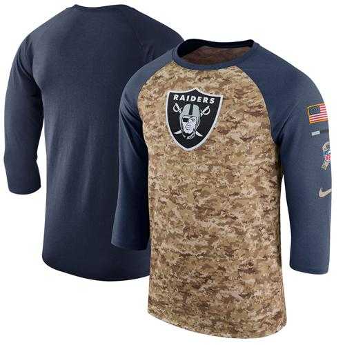 Men's Oakland Raiders Nike Camo Anthracite Salute to Service Sideline Legend Performance Three-Quarter Sleeve T-Shirt