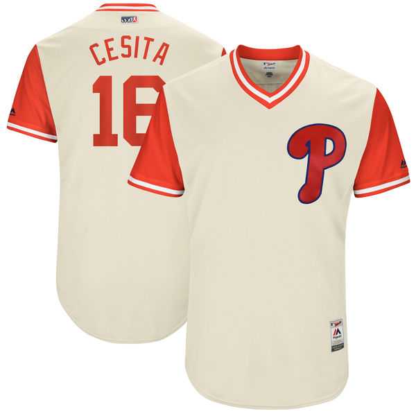 Men's Philadelphia Phillies #16 Cesar Hernandez Cesita Majestic Tan 2017 Little League World Series Players Weekend Jersey