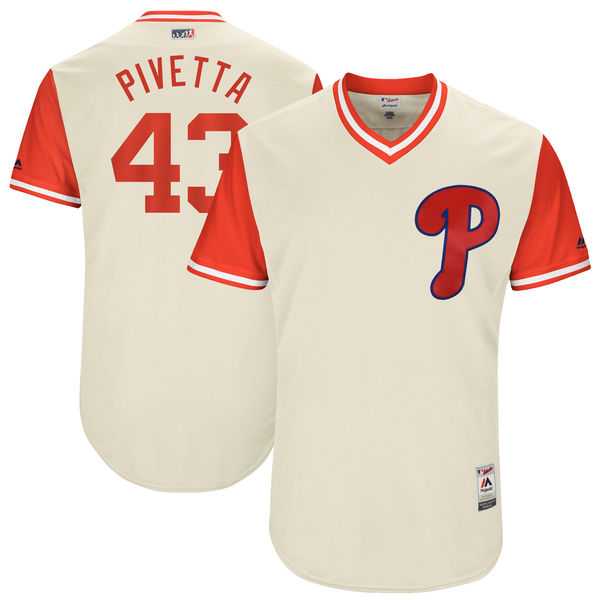 Men's Philadelphia Phillies #43 Nick Pivetta Pivetta Majestic Tan 2017 Little League World Series Players Weekend Jersey