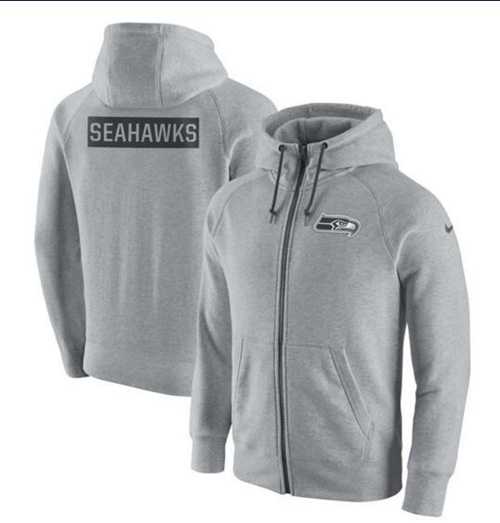Men's Seattle Seahawks Nike Ash Gridiron Gray 2.0 Full-Zip Hoodie