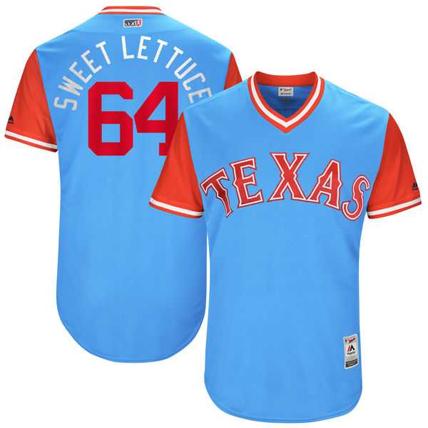 Men's Texas Rangers #64 AJ Griffin Sweet Lettuce Majestic Light Blue 2017 Little League World Series Players Weekend Jersey