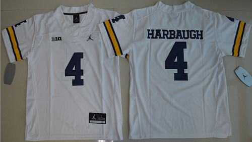 Michigan Wolverines #4 Jim Harbaugh White Jordan Brand Stitched NCAA