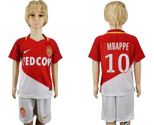 Monaco #10 Mbappe Home Kid Soccer Club Jersey