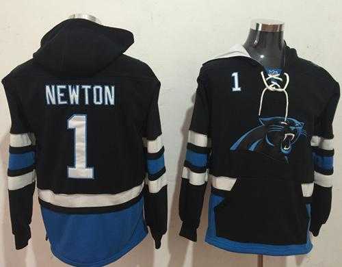 Nike Carolina Panthers #1 Cam Newton Black Blue Name & Number Pullover NFL Hoodie