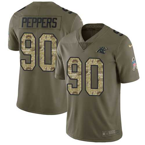 Nike Carolina Panthers #90 Julius Peppers Olive Camo Men's Stitched NFL Limited 2017 Salute To Service Jersey