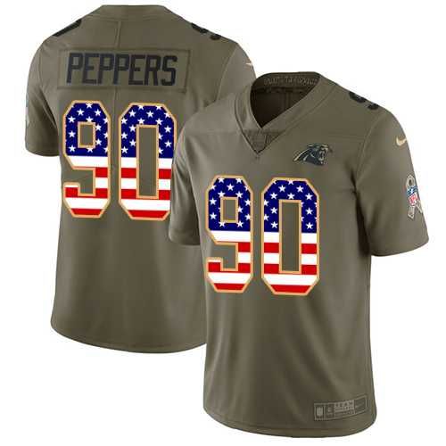 Nike Carolina Panthers #90 Julius Peppers Olive USA Flag Men's Stitched NFL Limited 2017 Salute To Service Jersey