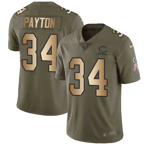 Nike Chicago Bears #34 Walter Payton Olive Gold Men's Stitched NFL Limited 2017 Salute To Service Jersey