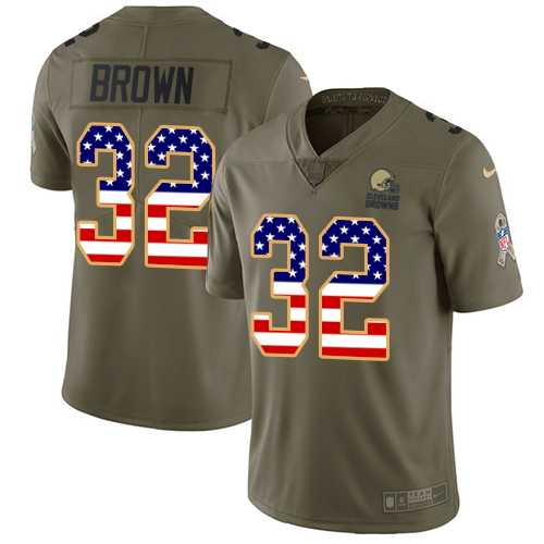 Nike Cleveland Browns #32 Jim Brown Olive USA Flag Men's Stitched NFL Limited 2017 Salute To Service Jersey
