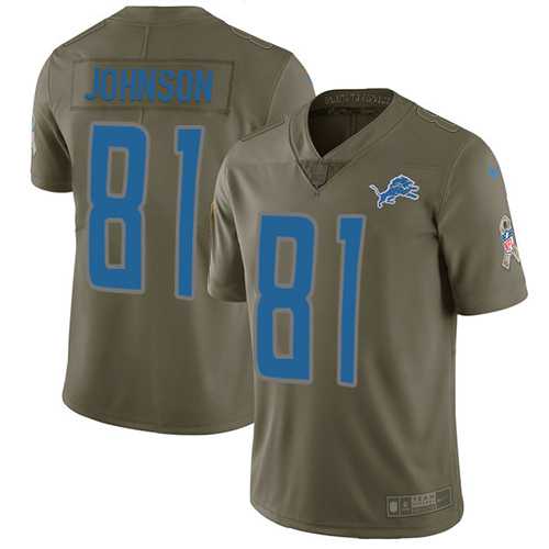 Nike Detroit Lions #81 Calvin Johnson Olive Men's Stitched NFL Limited 2017 Salute to Service Jersey