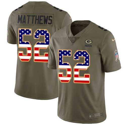 Nike Green Bay Packers #52 Clay Matthews Olive USA Flag Men's Stitched NFL Limited 2017 Salute To Service Jersey