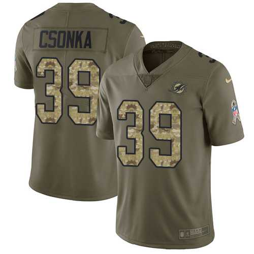 Nike Miami Dolphins #39 Larry Csonka Olive Camo Men's Stitched NFL Limited 2017 Salute To Service Jersey