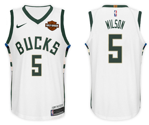 Nike NBA Milwaukee Bucks #5 D.J. Wilson Jersey 2017-18 New Season White Jersey