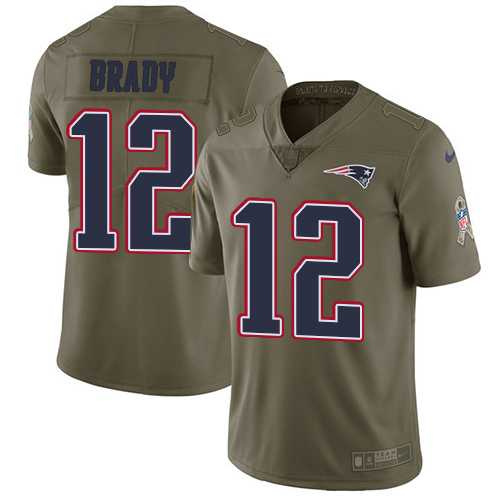 Nike New England Patriots #12 Tom Brady Olive Men's Stitched NFL Limited 2017 Salute To Service Jersey