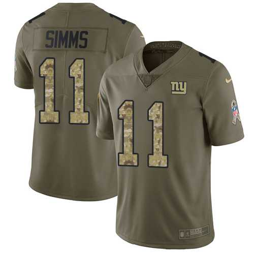 Nike New York Giants #11 Phil Simms Olive Camo Men's Stitched NFL Limited 2017 Salute To Service Jersey