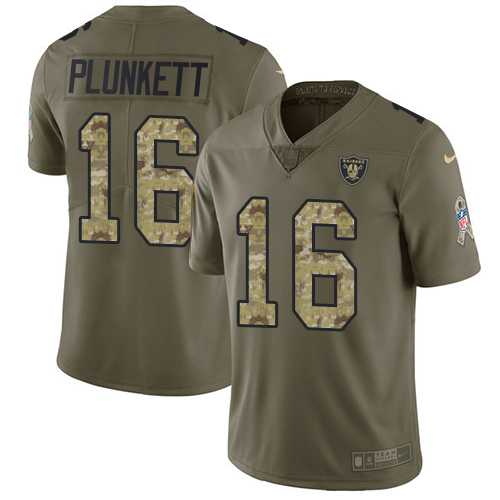 Nike Oakland Raiders #16 Jim Plunkett Olive Camo Men's Stitched NFL Limited 2017 Salute To Service Jersey