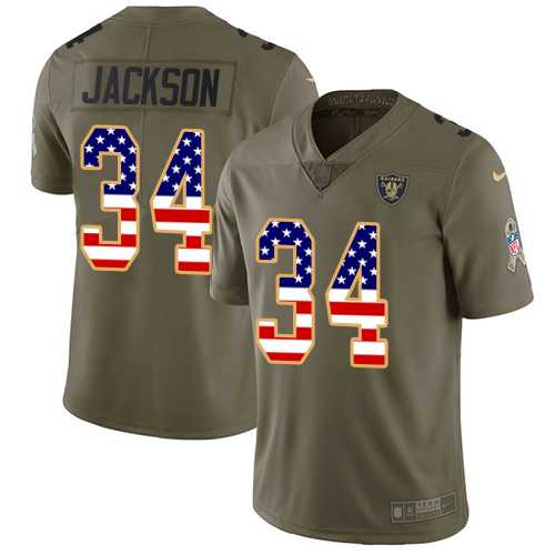 Nike Oakland Raiders #34 Bo Jackson Olive USA Flag Men's Stitched NFL Limited 2017 Salute To Service Jersey