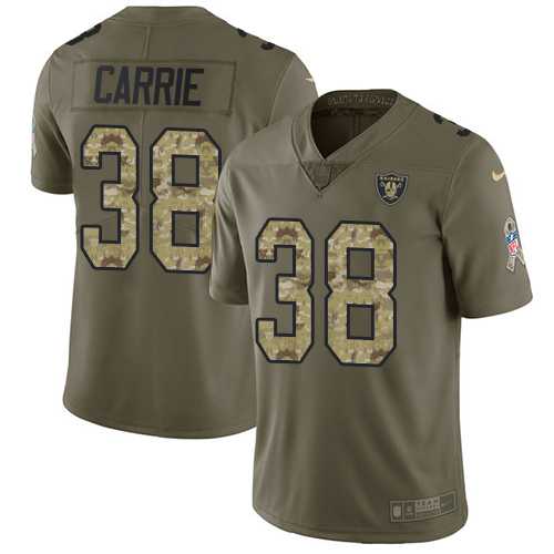 Nike Oakland Raiders #38 T.J. Carrie Olive Camo Men's Stitched NFL Limited 2017 Salute To Service Jersey