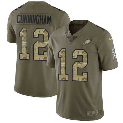 Nike Philadelphia Eagles #12 Randall Cunningham Olive Camo Men's Stitched NFL Limited 2017 Salute To Service Jersey
