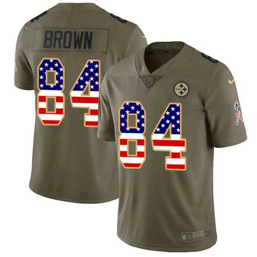 Nike Pittsburgh Steelers #84 Antonio Brown Olive USA Flag Men's Stitched NFL Limited 2017 Salute To Service Jersey