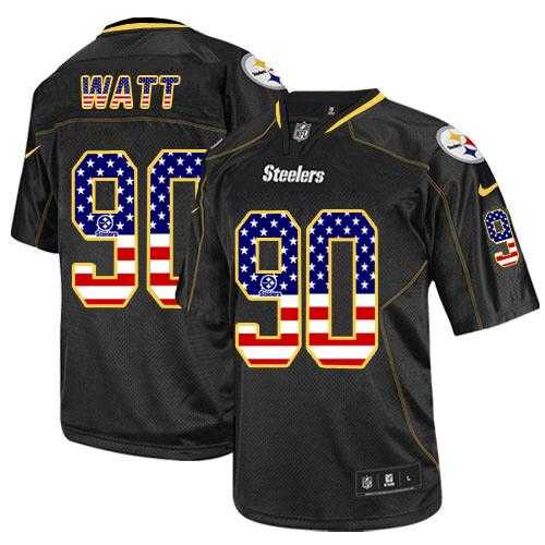 Nike Pittsburgh Steelers #90 T. J. Watt Black Men's Stitched NFL Elite USA Flag Fashion Jersey