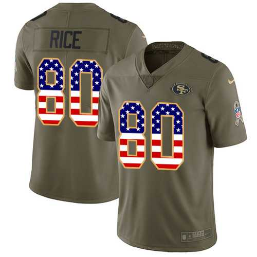 Nike San Francisco 49ers #80 Jerry Rice Olive USA Flag Men's Stitched NFL Limited 2017 Salute To Service Jersey