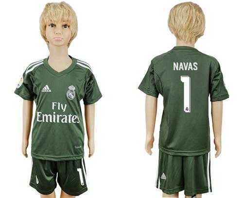 Real Madrid #1 Navas Green Goalkeeper Kid Soccer Club Jersey