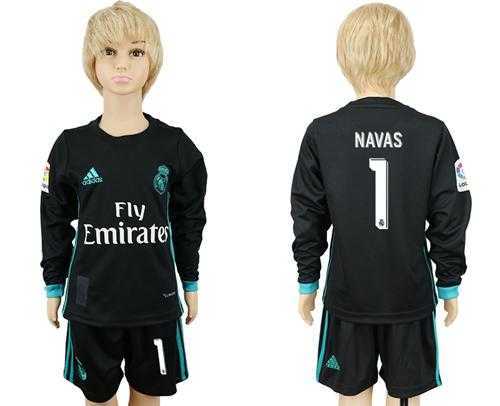 Real Madrid #1 Navas Sec Away Long Sleeves Kid Soccer Club Jersey