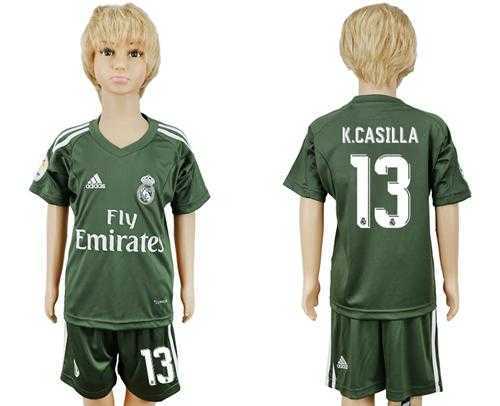 Real Madrid #13 K.Casilla Green Goalkeeper Kid Soccer Club Jersey
