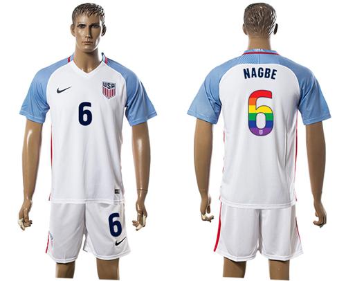 USA #6 Nagbe White Rainbow Soccer Country Jersey