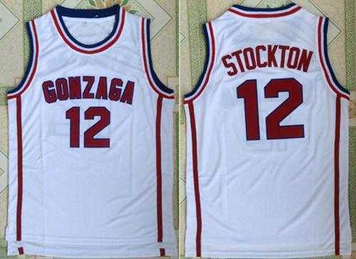Utah Jazz #12 John Stockton White Gonzaga Bulldogs College Stitched NBA Jersey