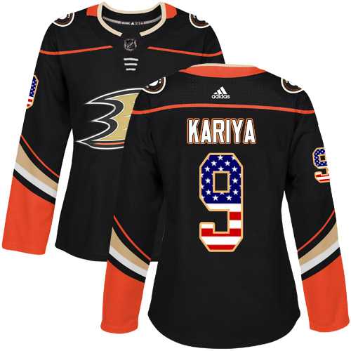 Women's Adidas Anaheim Ducks #9 Paul Kariya Black Home Authentic USA Flag Stitched NHL Jersey