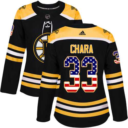 Women's Adidas Boston Bruins #33 Zdeno Chara Black Home Authentic USA Flag Stitched NHL Jersey
