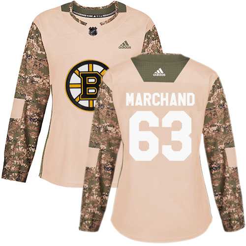 Women's Adidas Boston Bruins #63 Brad Marchand Camo Authentic 2017 Veterans Day Stitched NHL Jersey