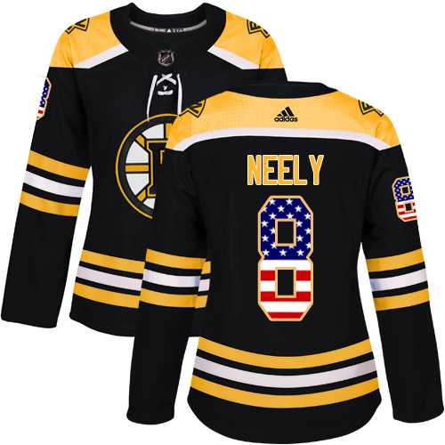 Women's Adidas Boston Bruins #8 Cam Neely Black Home Authentic USA Flag Stitched NHL Jersey