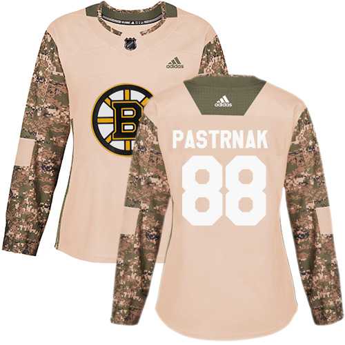 Women's Adidas Boston Bruins #88 David Pastrnak Camo Authentic 2017 Veterans Day Stitched NHL Jersey